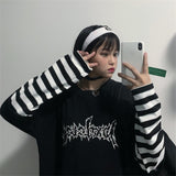 Patchwork Striped Letter Print Long Sleeve T shirt - Easy Pickins Store