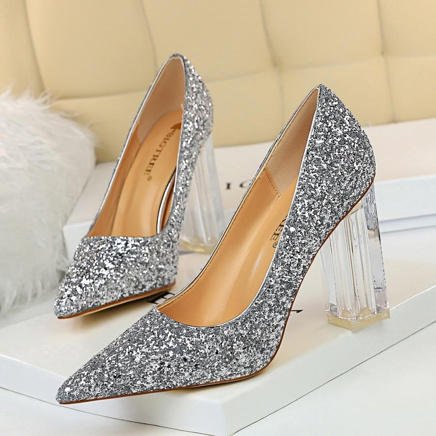 Pointed Toe Pumps Transparent Crystal High Heels Glitter | Easy Pickins ...