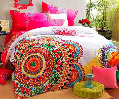 Boho Red Blue Pink 100 Thicken Cotton Bedding Set Duvet Cover Bed