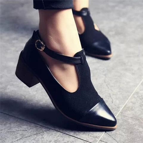 Vintage Oxford Shoes Women Pointed Toe Cut Out Med Heel Patchwork Buck ...
