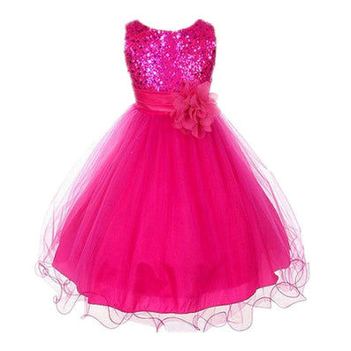 Princess Girl O-neck Sleeveless Sequined Floral Ball Gown Party Dresse ...