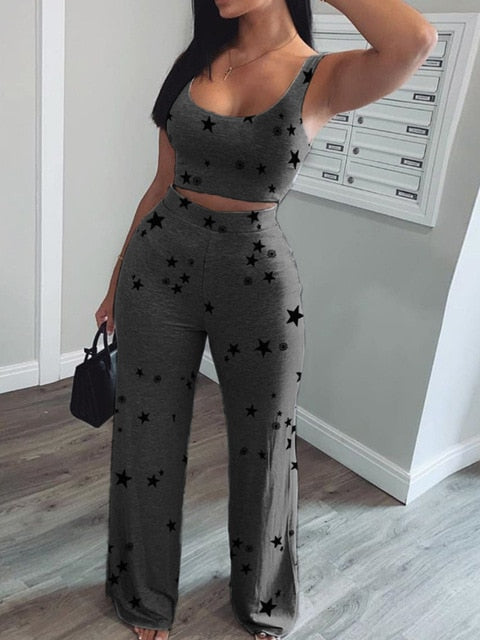 Women print long sleeve cardigan pants summer two piece set long cardi