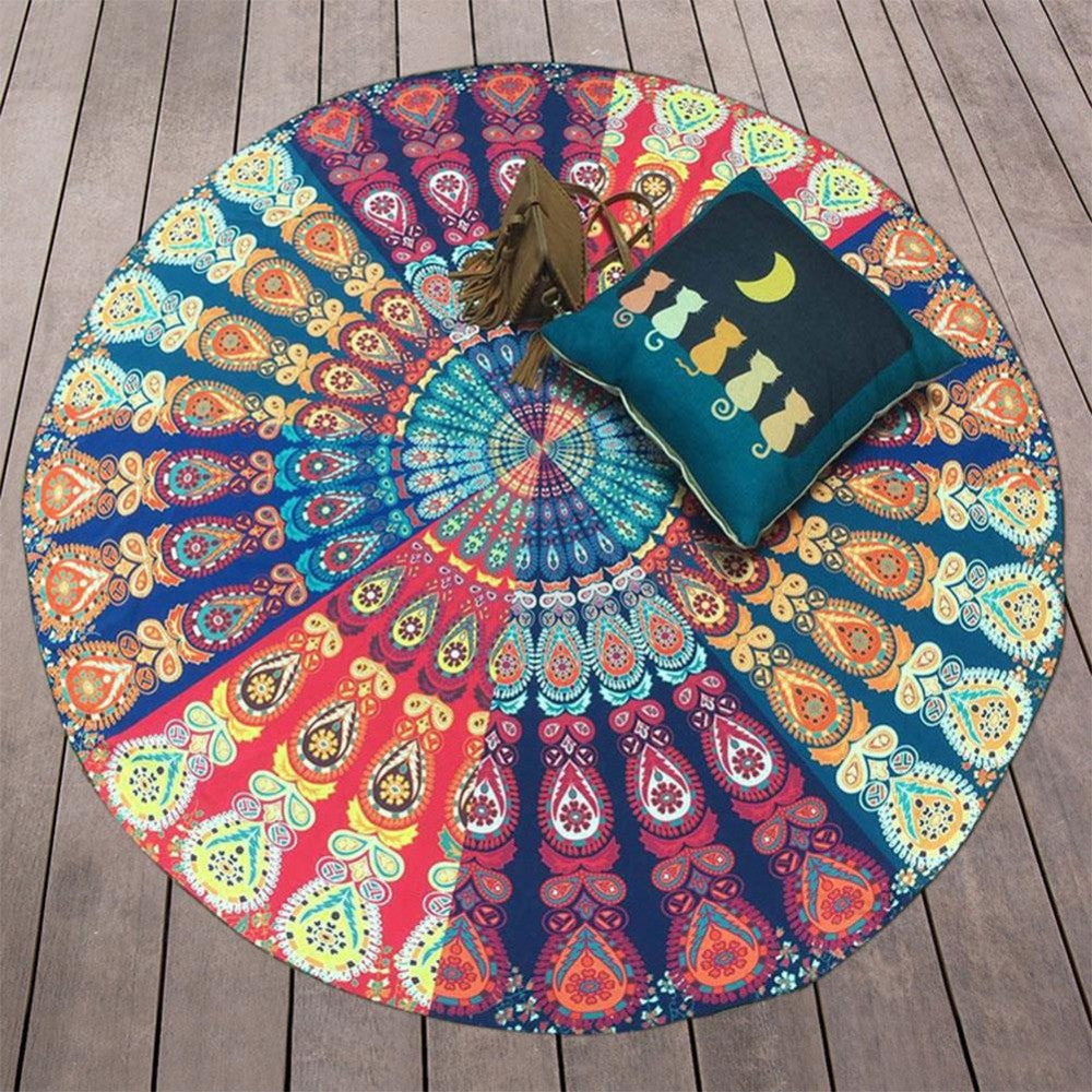 Peacock Mandala Round Tapestry Throw Hippie Gypsy Beach Blanket Yoga Mat  Boho