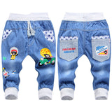 Kids Jeans Elastic Waist Straight Bear Pattern Denim Seventh Pants Boy Jeans For 2-5 Years WB142-Dollar Bargains Online Shopping Australia