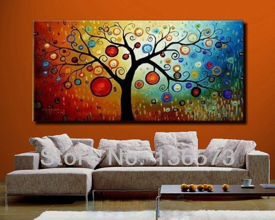 Hand Painted Modern Abstract Money Tree Canvas Wall Art Oil Painting O Dollar Bargains