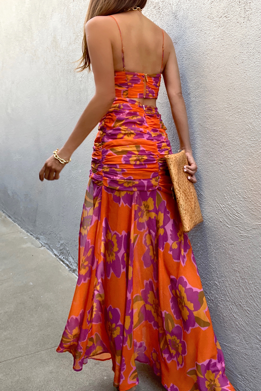 Kendra Maxi Skirt - Orange Floral