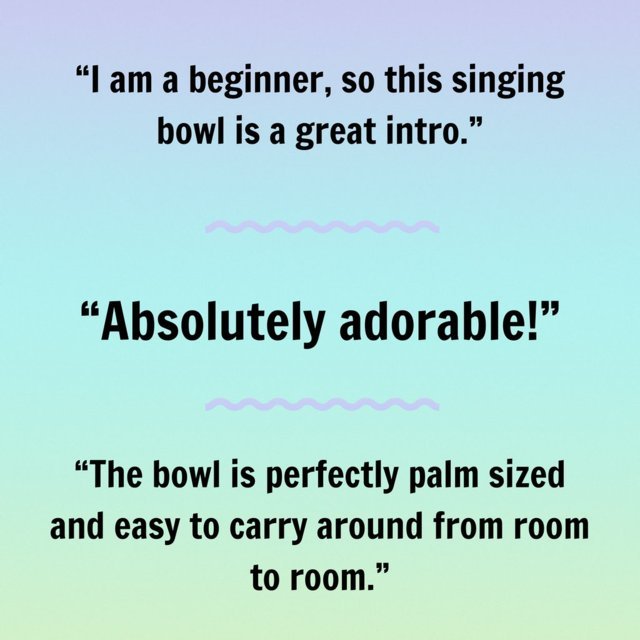 light purple to blue gradient image with text review of singing bowl