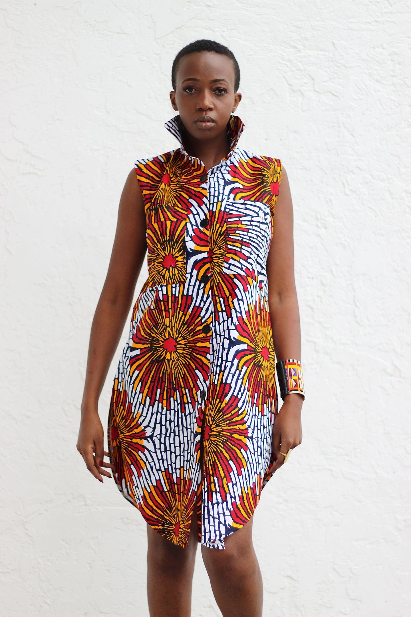 white and orange floral dress