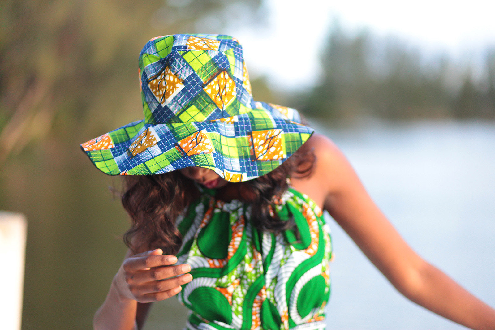 African Print Beach Hats - Pink/White Geometric print – Africas Closet