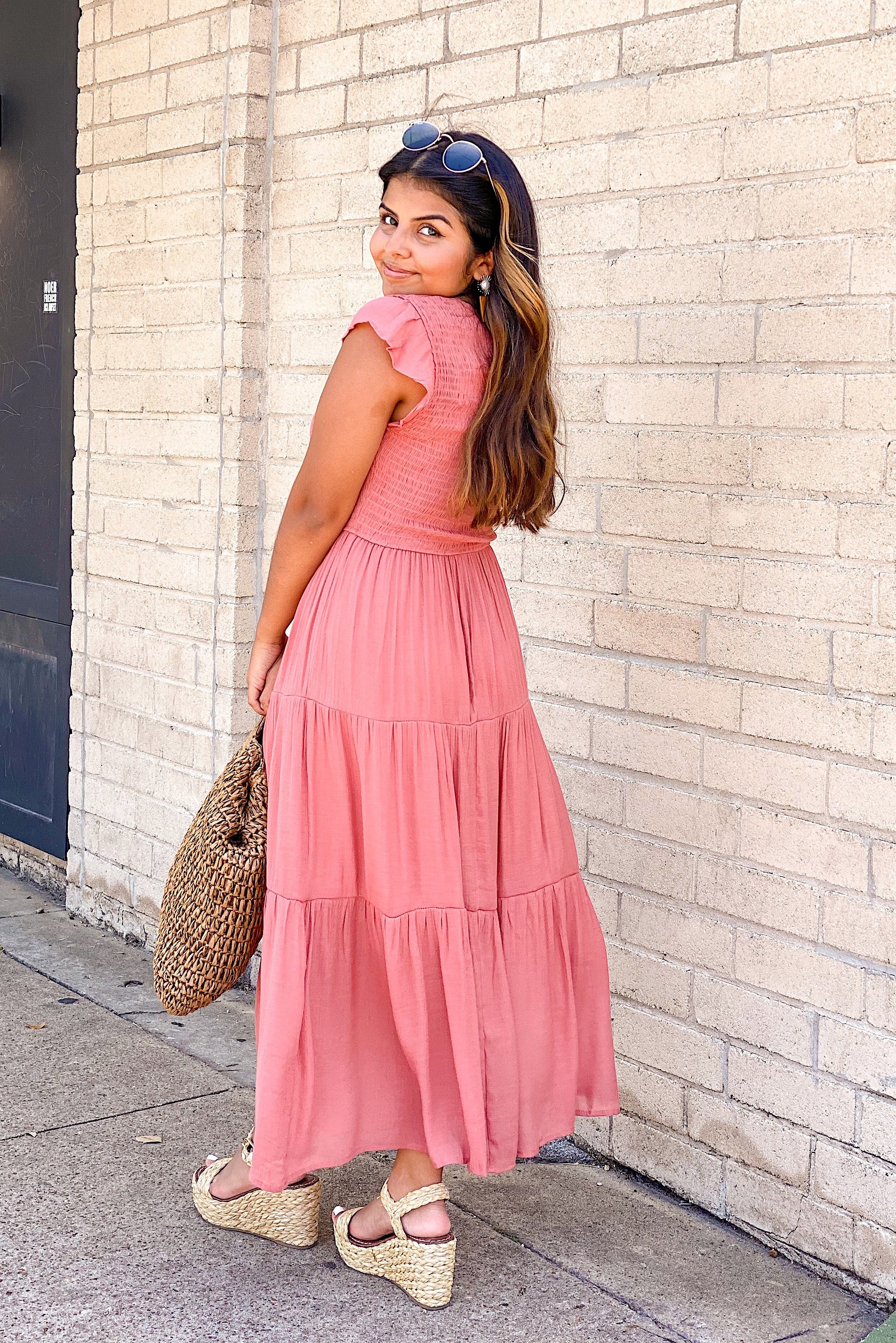 Bella Blush Smocked MIDI Dress