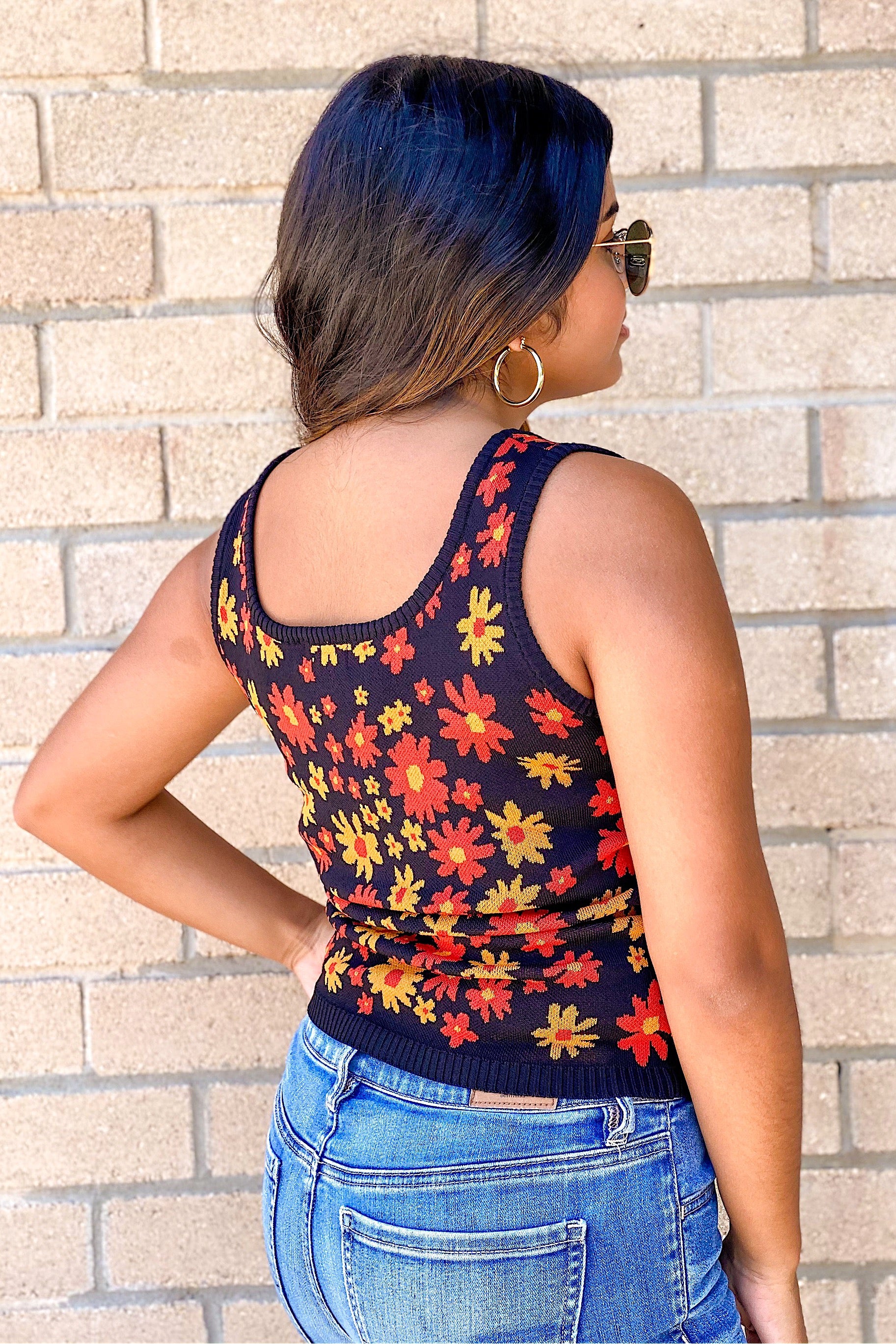 Retro Floral Knit Top