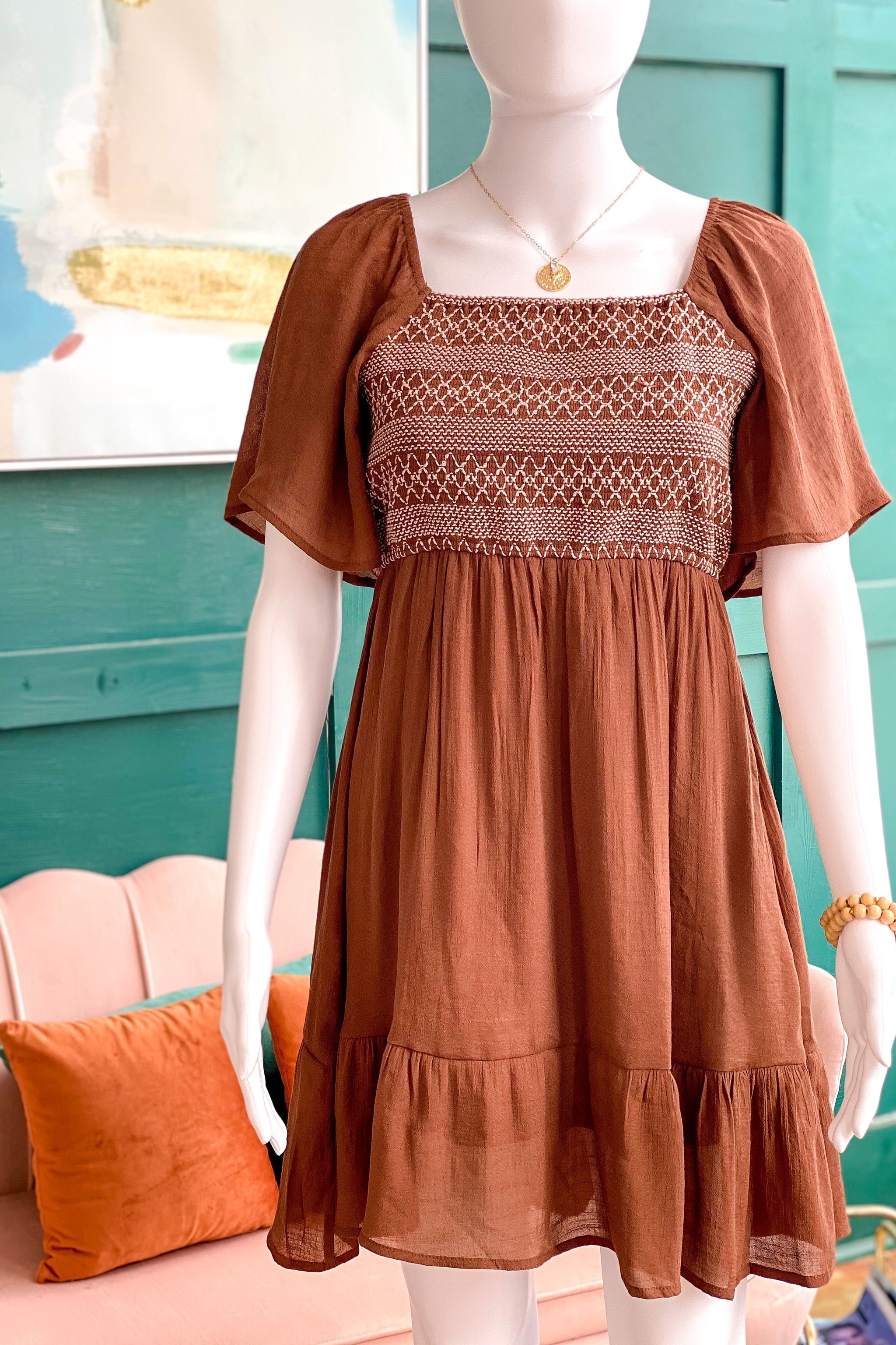Brown BOHO Short Dress