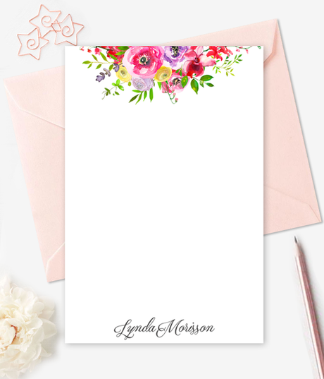 Watercolor Floral Note Cards Personalized Stationery DIY Printable N 