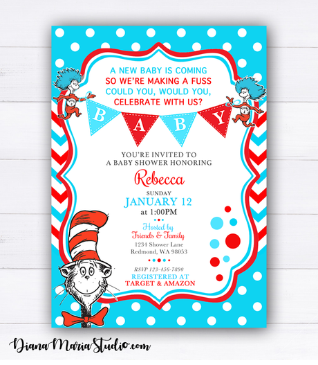 dr seuss baby shower invitation cat in the hat baby shower invites