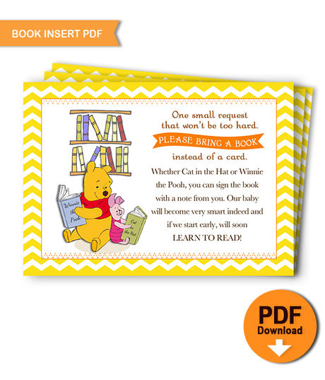 Printable Book Insert Winnie The Pooh Baby Shower Instant Download