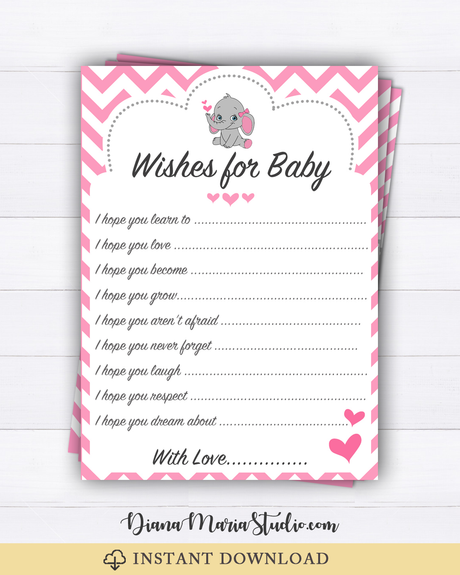 Elephant Girl Baby Shower Wishes For Baby Advice Cards Printable Bab Dianamariastudio