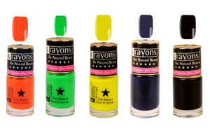 Krayons Gel Base Glossy Effect Nail Polish Enamel Color, Waterproof, Longlasting, 6ml Each, Combo, Pack of 5 (Neon Orange, Neon Green, Neon Yellow, Deep Blue, Black Sea)