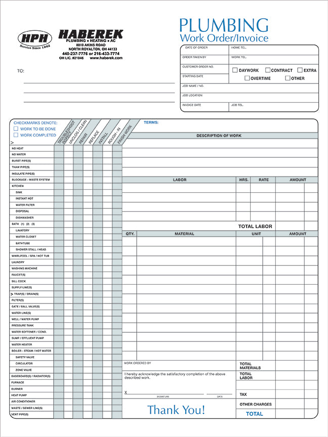 plumbing invoices