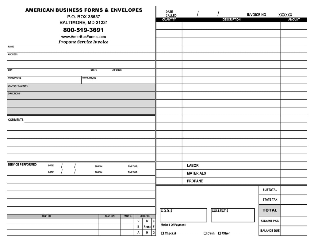 PROPANE SERVICE INVOICE – American Business Forms & Envelopes