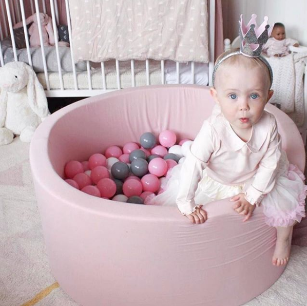 grey and pink ball pit