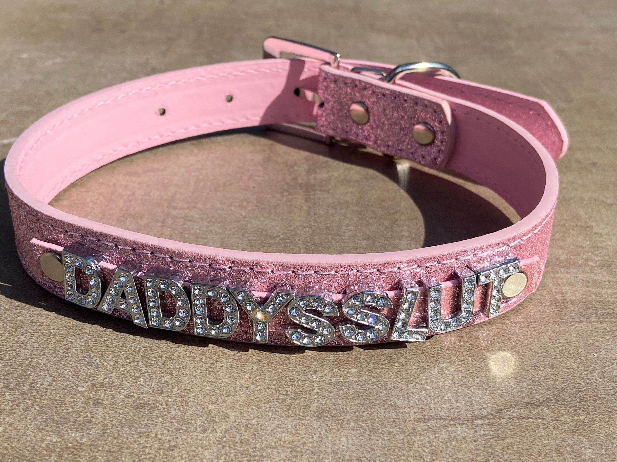 Daddys Slut Rhinestone Choker Sparkly Red Bdsm Collar Daddys Litt Cat House Riot 