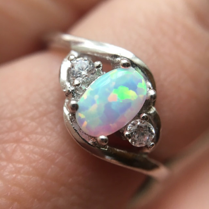 Oval Opal Ring with CZ Accents by AlphaVariable