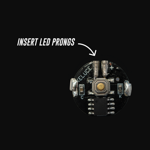 Where to insert LED prongs into gloving bulb chip