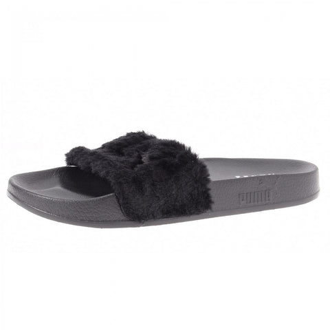 black furry puma slides