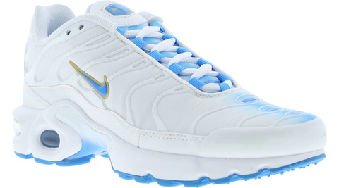 white and baby blue nike tns