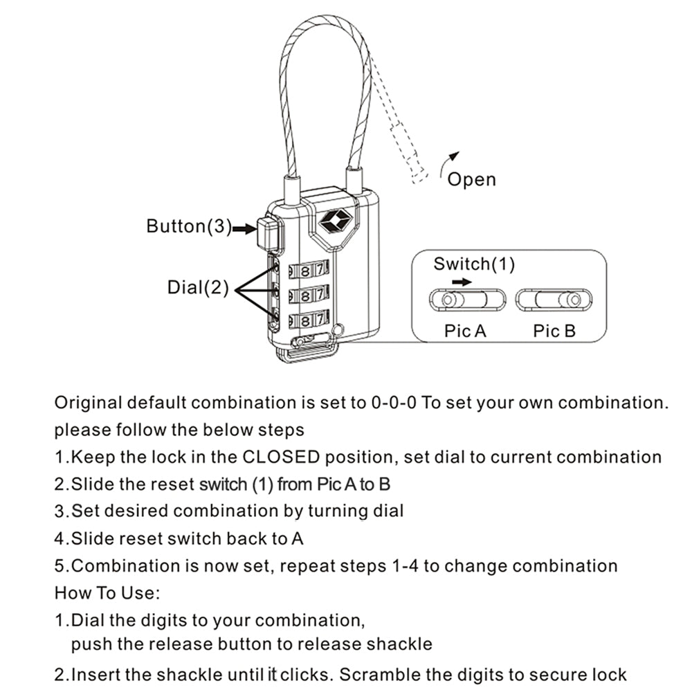 go travel combination lock instructions