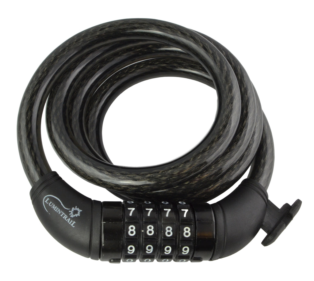 Combination Bike Lock with Self Coiling Steel Cable and Mount - 4 Feet ...