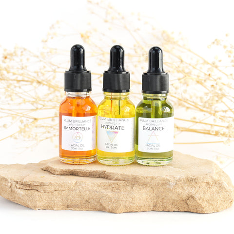 three facial oils by Plum Brilliance