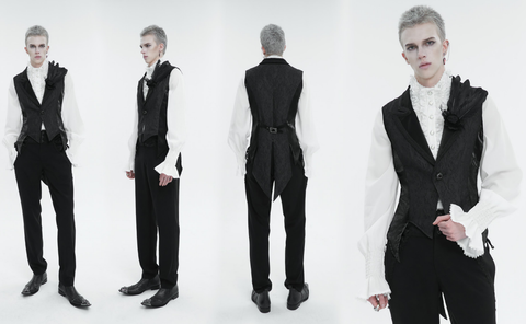 Men's Gothic Feather Swallow-tailed Waistcoat Black