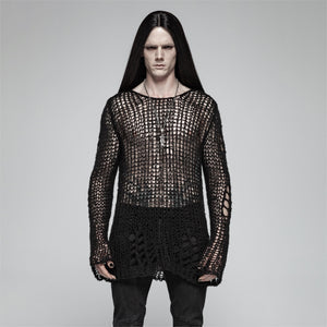 Men's Gothic Ripped Knitted Top
