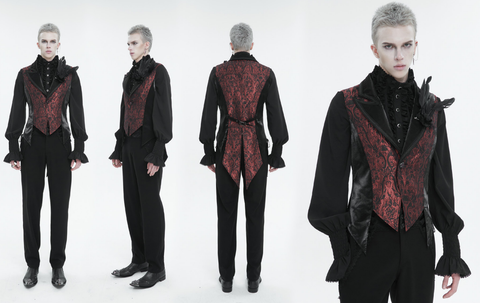 Men's Gothic Feather Swallow-tailed Waistcoat Red