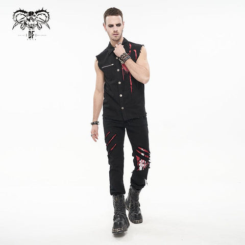 Men's Punk Heart Printed Ripped Unedged Vest