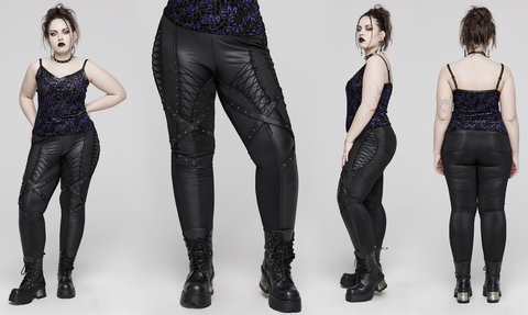 Damen-Leggings in Übergröße mit Punk-Riemchen und Ösen