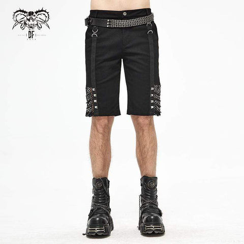 Short gothique punk à rivets pour hommes en maille noire