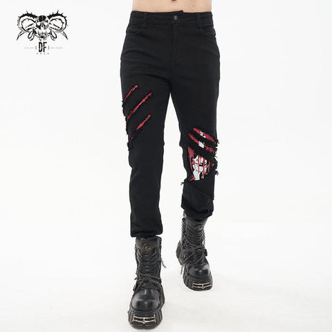 Pantalon déchiré à imprimé squelette punk pour hommes