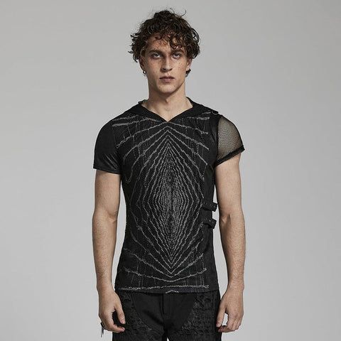 Men's Punk Halo Printed Mesh T-shirt with Hood