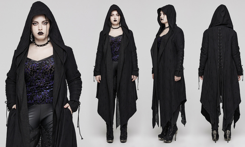 Damen-Gothic-Mantel in Übergröße mit unregelmäßigen Riemchen und Distressed-Optik