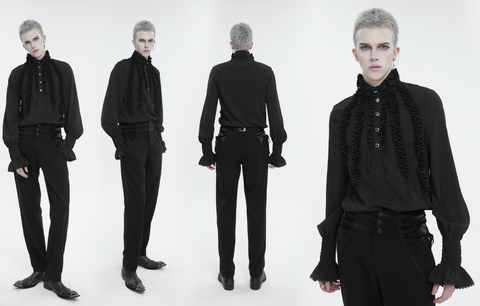 Men's Gothic Puff Sleeved Ruffled Shirt Black