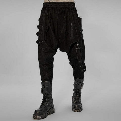 Men's Gothic Splice Sagging Pants with Straps
