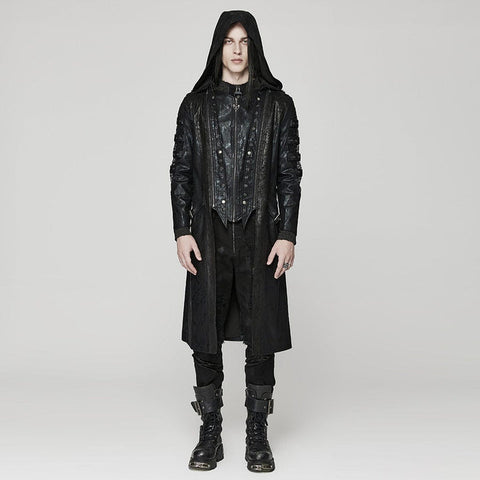 Men's Punk Crackled Mesh Splice Coat