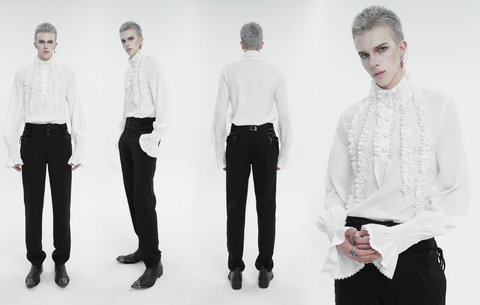 Men's Gothic Puff Sleeved Ruffled Shirt White
