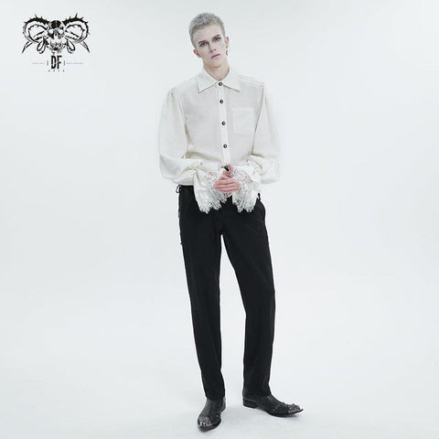 Męska biała koszula gotycka z bufiastymi rękawami i koronkowym obszyciem