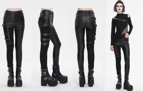 Women's Punk Multi-buckle Splice Pants