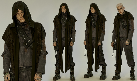 Men's Gothic Irregular Ripped Scarf with Hood