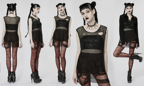 Punk Rave Damen Punk Ripped Mesh Weste