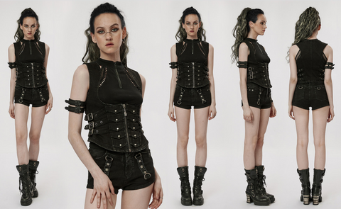 Punk Rave Punk Buckles Veste en détresse pour femme